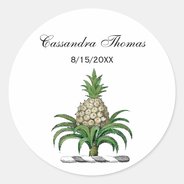Preppy Heraldic Pineapple Coat of Arms Crest Classic Round Sticker (Front)