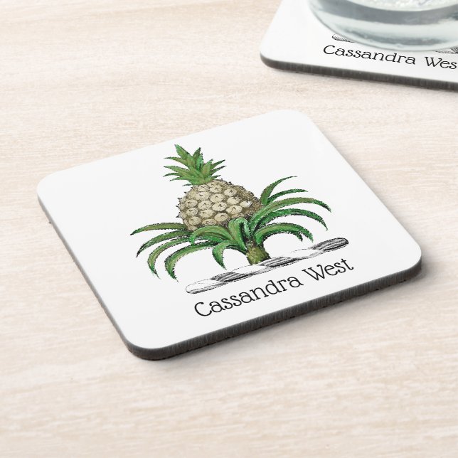 Preppy Heraldic Pineapple Coat of Arms Crest Coaster (Left Side)