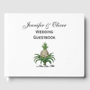 Preppy Heraldic Pineapple Coat of Arms Crest Guest Book