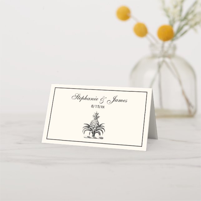 Preppy Heraldic Pineapple Coat of Arms Crest Ivory Place Card (Front)