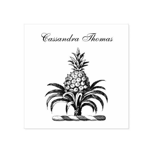 Preppy Heraldic Pineapple Coat of Arms Crest Name Rubber Stamp (Imprint)