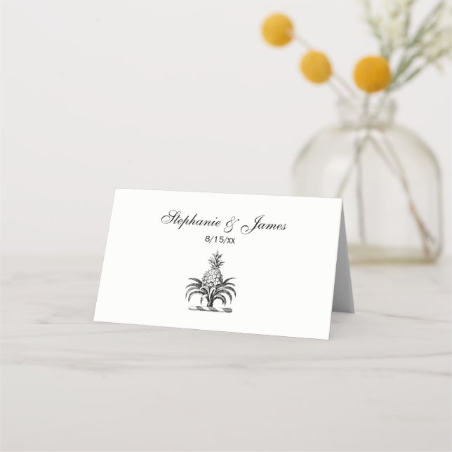 Preppy Heraldic Pineapple Coat of Arms Crest Place Card (Front)