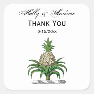 Preppy Heraldic Pineapple Coat of Arms Crest Square Sticker