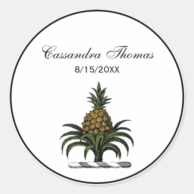 Preppy Heraldic Pineapple Crest Colour WT Classic Round Sticker (Front)