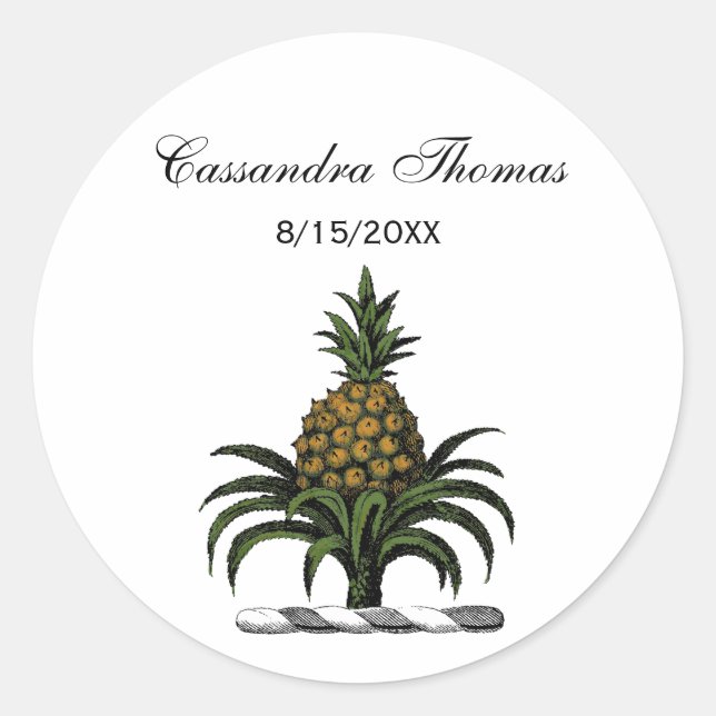 Preppy Heraldic Pineapple Crest Colour WT Classic Round Sticker (Front)
