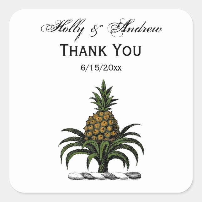 Preppy Heraldic Pineapple Crest Colour WT Square Sticker (Front)