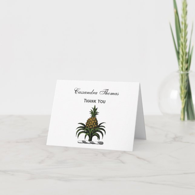 Preppy Heraldic Pineapple Crest Colour WT Thank You Card (Front)