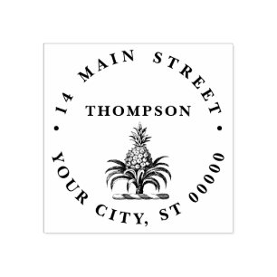 Preppy Heraldic Pineapple Crest Name Address Rubber Stamp