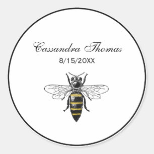 Preppy Heraldic Vintage Bee #2 Coat of Arms C Classic Round Sticker