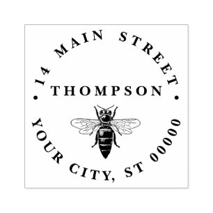 Preppy Heraldic Vintage Bee #2 Name Address Rubber Stamp