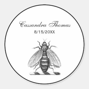 Preppy Heraldic Vintage Bee Coat of Arms Emblem Classic Round Sticker