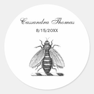 Preppy Heraldic Vintage Bee Coat of Arms Emblem Classic Round Sticker