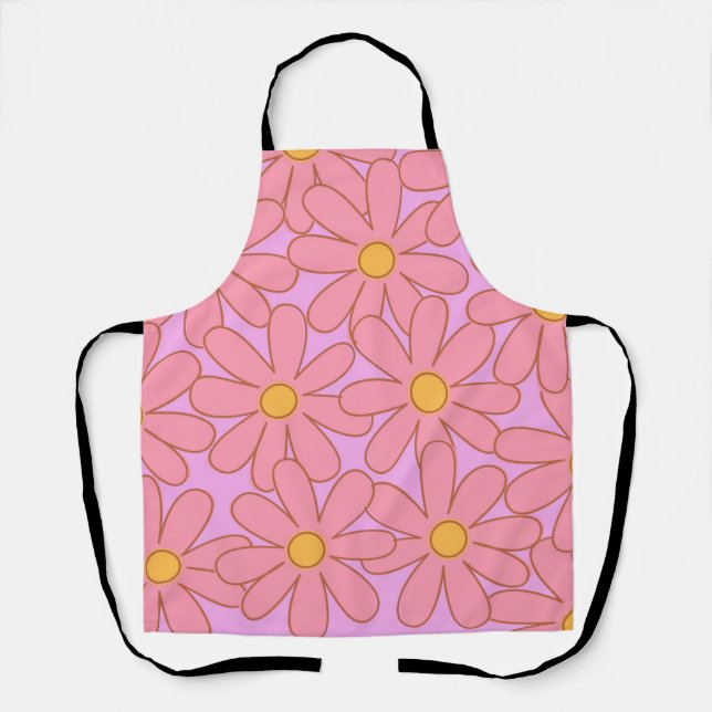 Preppy Hippie Pink Purple Flower Pattern Apron (Front)
