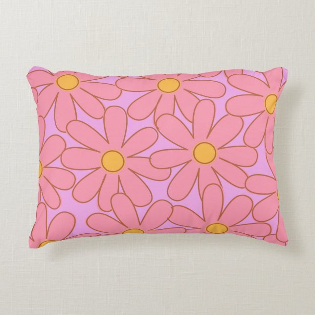 Preppy Hippie Pink Purple Flower Pattern Decorative Cushion (Front)