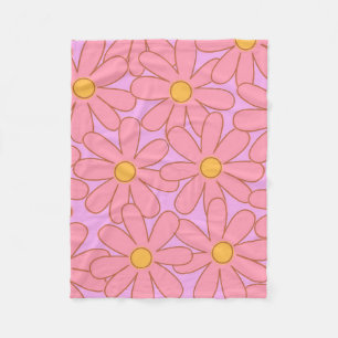 Preppy Hippie Pink Purple Flower Pattern Fleece Blanket