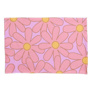 Preppy Hippie Pink Purple Flower Pattern Pillowcase