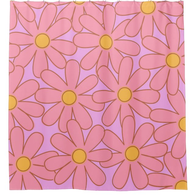 Preppy Hippie Pink Purple Flower Pattern Shower Curtain (Front)