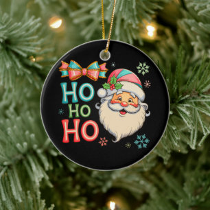 Preppy Ho Ho Santa Christmas Coquette Bow Xmas Ceramic Tree Decoration