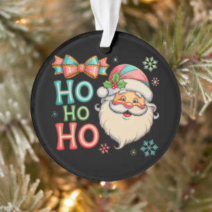 Preppy Ho Ho Santa Christmas Coquette Bow Xmas Ornament