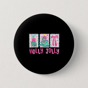 Preppy Holly Xmas Jolly Coquette Bow Christmas Tre 6 Cm Round Badge