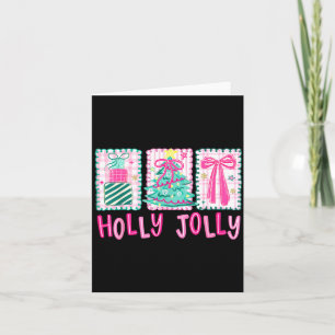 Preppy Holly Xmas Jolly Coquette Bow Christmas Tre Card