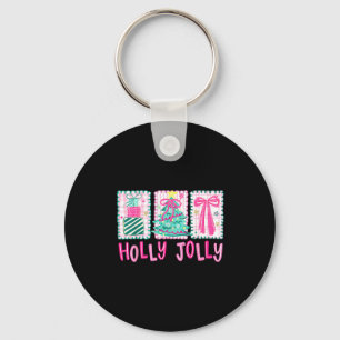 Preppy Holly Xmas Jolly Coquette Bow Christmas Tre Key Ring
