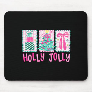Preppy Holly Xmas Jolly Coquette Bow Christmas Tre Mouse Mat