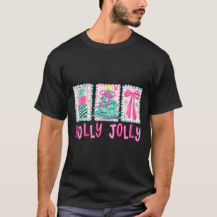 Preppy Holly Xmas Jolly Coquette Bow Christmas Tre T-Shirt