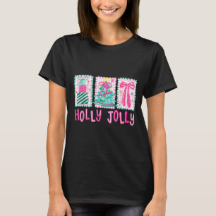 Preppy Holly Xmas Jolly Coquette Bow Christmas Tre T-Shirt