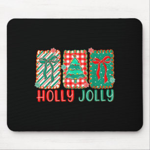 Preppy Holly Xmas Jolly Vibes Bow Christmas Girl W Mouse Mat