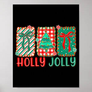 Preppy Holly Xmas Jolly Vibes Bow Christmas Girl W Poster
