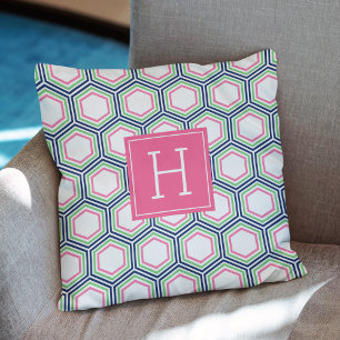 Preppy Honeycomb Pattern Monogram Cushion