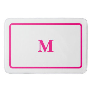 Preppy Hot Pink Elegant Minimal Framed Initial Bath Mat