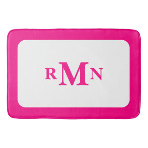 Preppy Hot Pink Elegant Minimal Framed Monogram Bath Mat