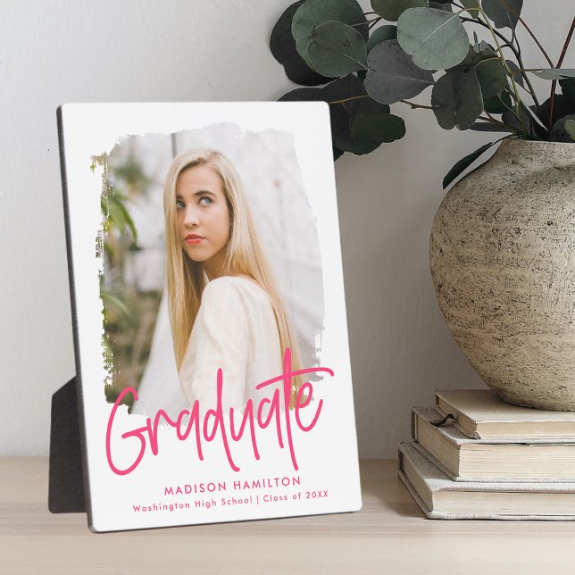 Preppy Hot Pink Script Graduation Photo Plaque (Creator Uploaded)