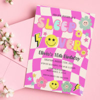 Preppy Hot Pink Y2K Sleep Over Happy Face Birthday