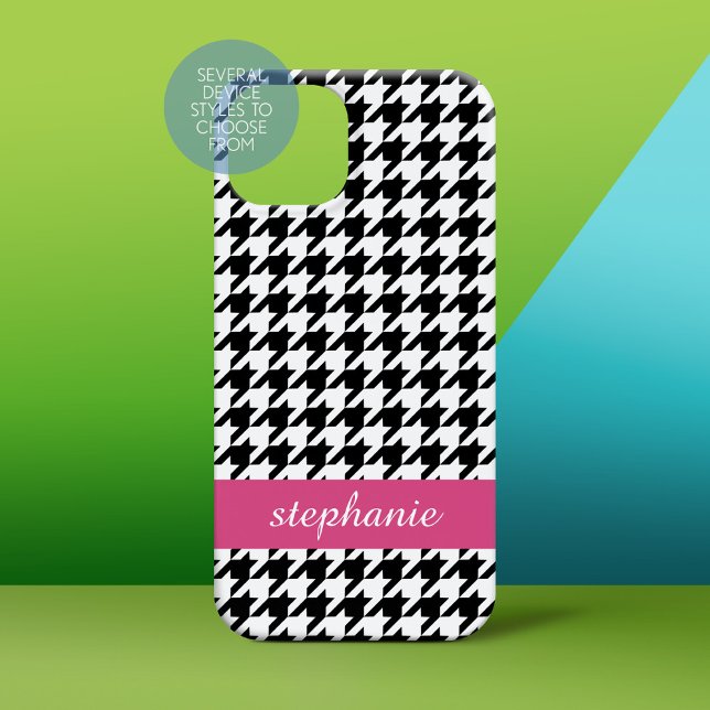 Preppy Houndstooth Pattern Black and Hot Pink Case-Mate iPhone Case (Personalized Phone Case)