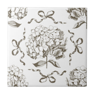Preppy Hydrangea Bow Beige Seamless Toile Pattern Tile