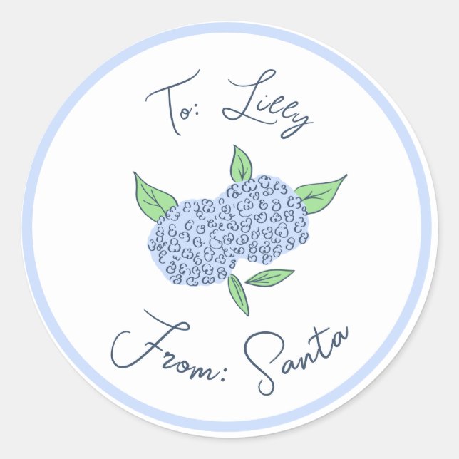 Preppy Hydrangea Christmas Custom Gift Tag Sticker (Front)