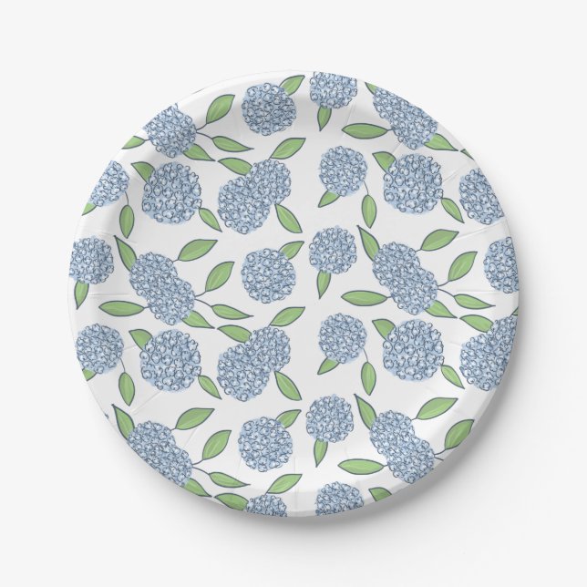 Preppy Hydrangea New England Wedding Paper Plate (Front)