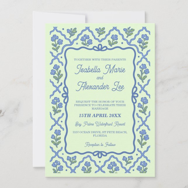 Preppy Hydrangea Trellis Wedding Invitation (Front)