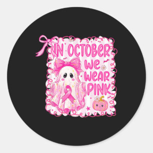 Preppy In October We Wear Pink Ghost Breast Cancer Classic Round Sticker