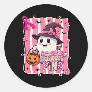 Preppy In October We Wear Pink Ghost Breast Cancer Classic Round Sticker