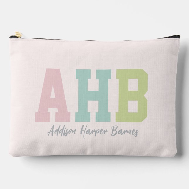 Preppy initials cute colourful trendy personalised accessory pouch (Front)