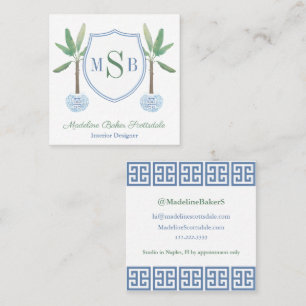 Preppy Interior Designer Monogram Banana Tree  Square Business Card
