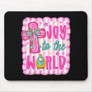 Preppy Joy To The World Christian Christmas Cross Mouse Mat
