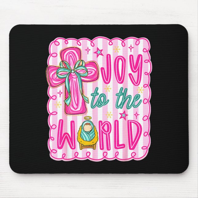 Preppy Joy To The World Christian Christmas Cross  Mouse Mat (Front)