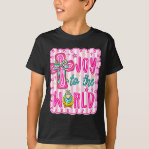 Preppy Joy To The World Christian Christmas Cross T-Shirt