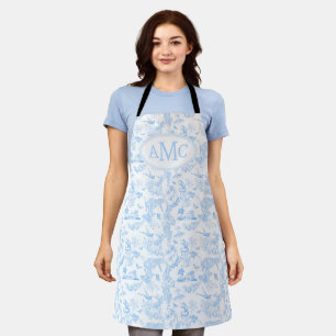 Preppy Jungle Chinoiserie Monogram in Light Blue A Apron