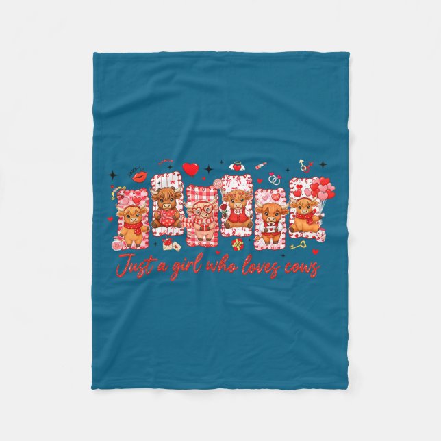 Preppy Just A Girl Who Loves Cows Valentines Day A Fleece Blanket (Front)